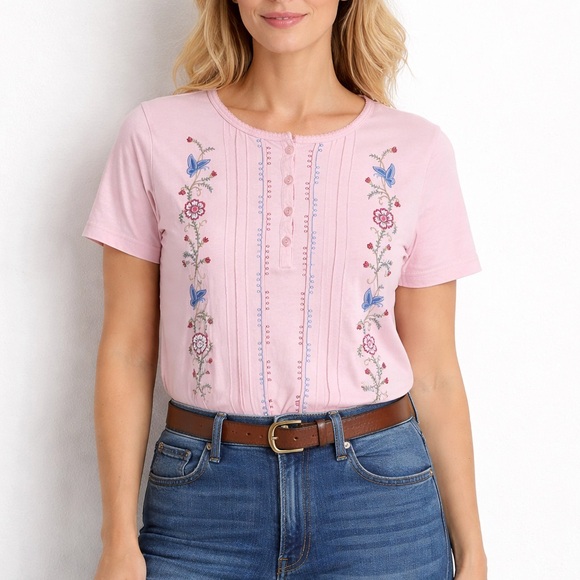 Shenanigans Tops - Imperfect vintage embroidered pink floral top feminine granny cottagecore spring